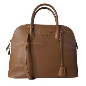 HERMES Vintage Bolide 35 Hand Shoulder Bag 2WAY Gold Brown Courchevel Leather